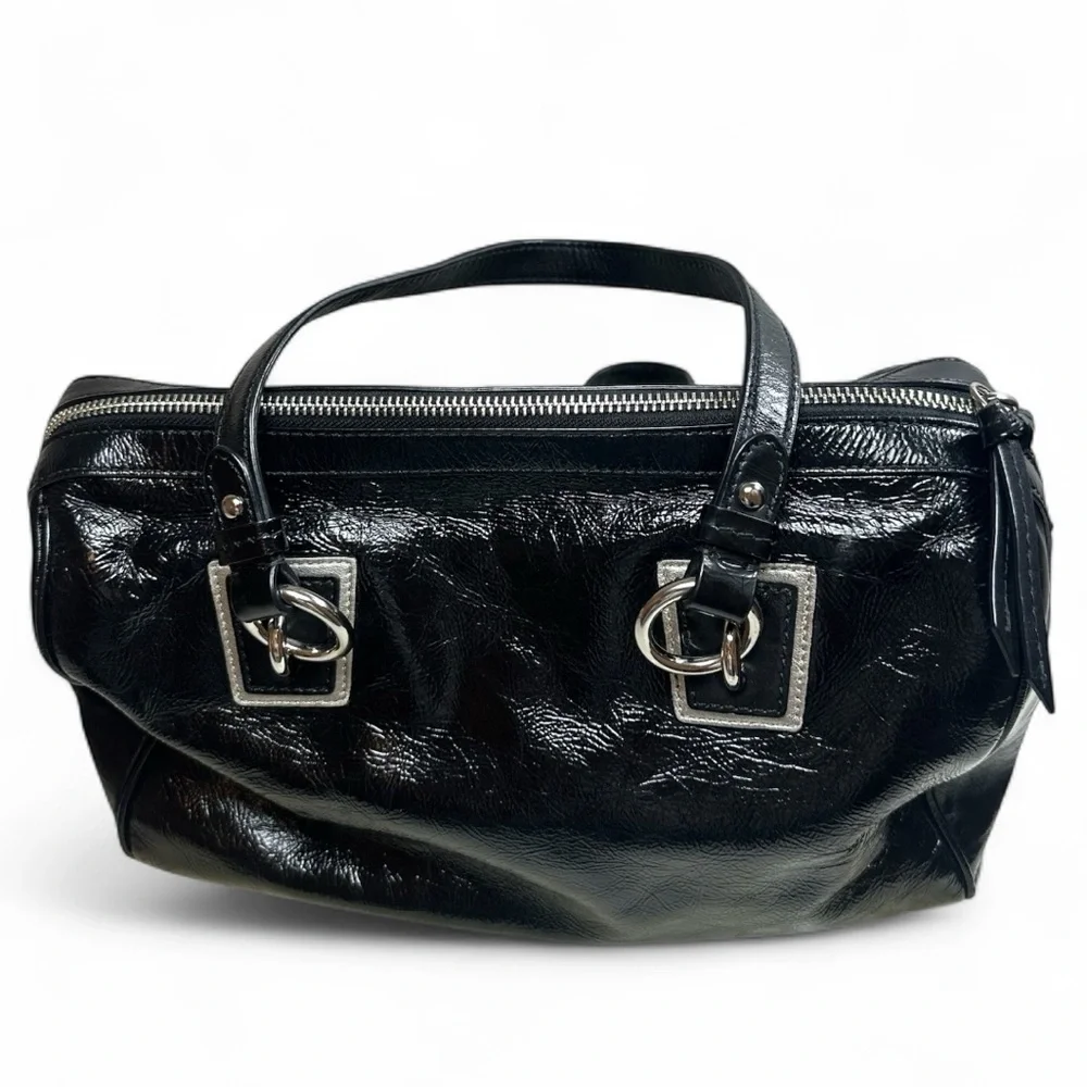 Coach Black Patent Inlaid Leather & Suede Cs Satchel Handbag - Picture 4 of 9